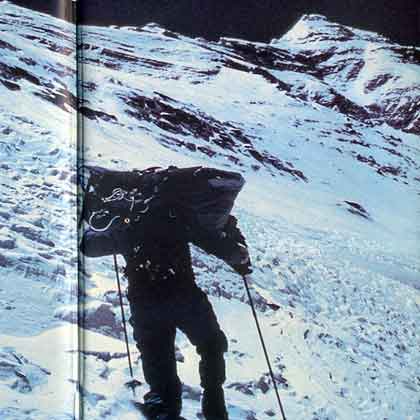
Reinhold Messner climbing Everest North Face - The Crystal Horizon book
